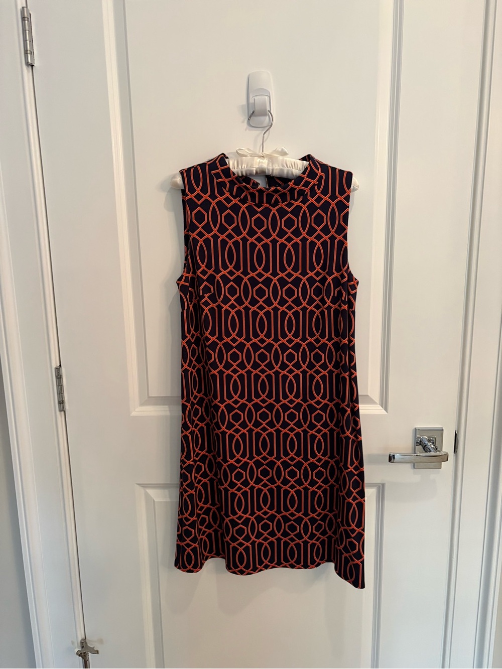 Jude Connally Navy Dress with Coral Geometric Print